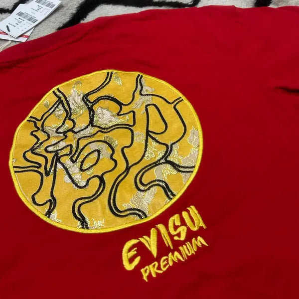 [BUNJANG] Evisu Premium Oriental Embroidery Short Sleeve T-Shirt Red / [S]에비수 프리미엄 오리엔탈 자수 반팔/레드