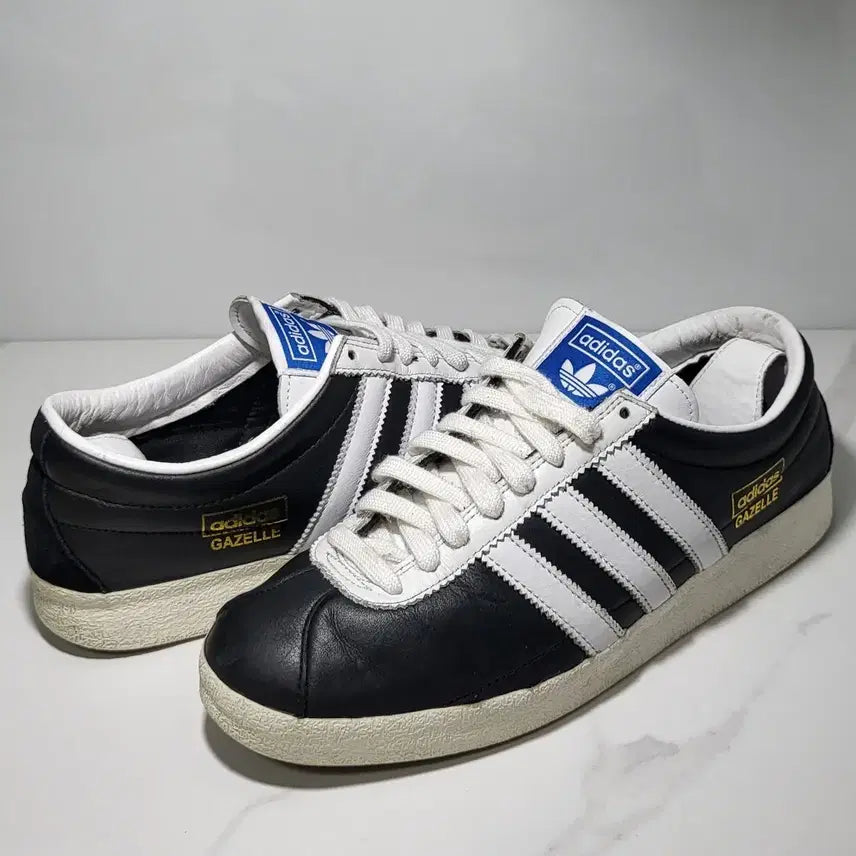 [BUNJANG] Adidas Originals Gazelle Leather Vintage Black White Shoes / 아디다스 정품 오리지널 가젤  레더 빈티지 블랙 화이트 가죽 260