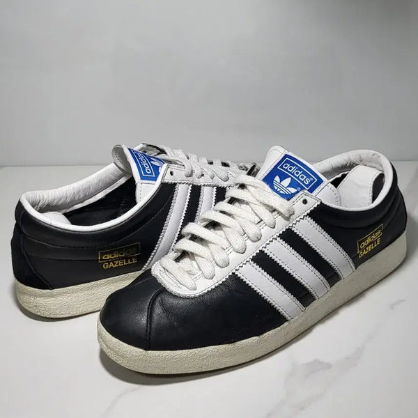 [BUNJANG] Adidas Originals Gazelle Leather Vintage Black White Shoes / 아디다스 정품 오리지널 가젤  레더 빈티지 블랙 화이트 가죽 260
