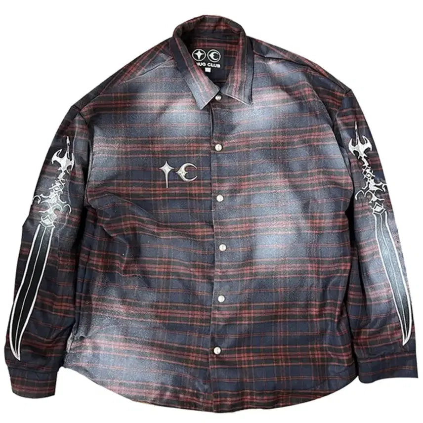 [BUNJANG] THUG CLUB Arab Sword Flannel Shirt Red / 떠그 클럽 아랍 소드 플란넬 셔츠 레드