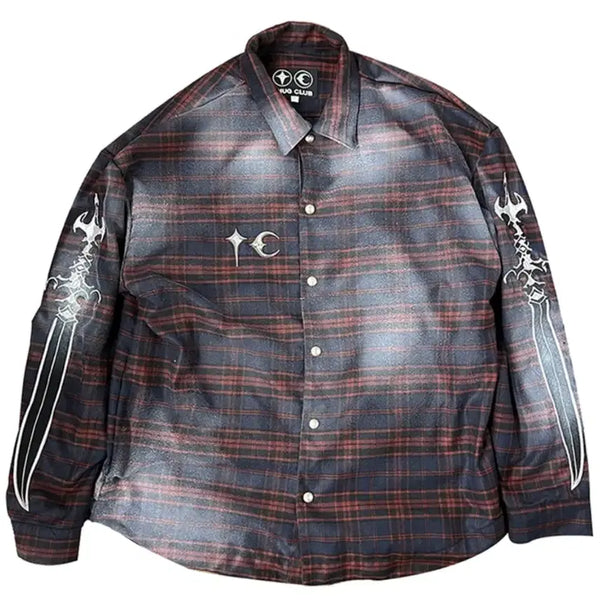 [BUNJANG] THUG CLUB Arab Sword Flannel Shirt Red / 떠그 클럽 아랍 소드 플란넬 셔츠 레드