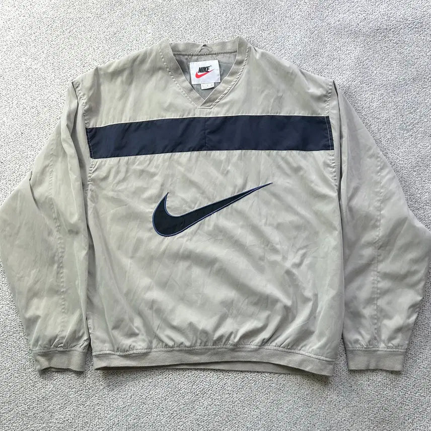 [BUNJANG] Nike 90s Vintage Big Swoosh Anorak Windbreaker Jacket Beige L / 90s 나이키 올드스쿨 빅스우시 아노락 바람막이 점퍼 베이지 L 100