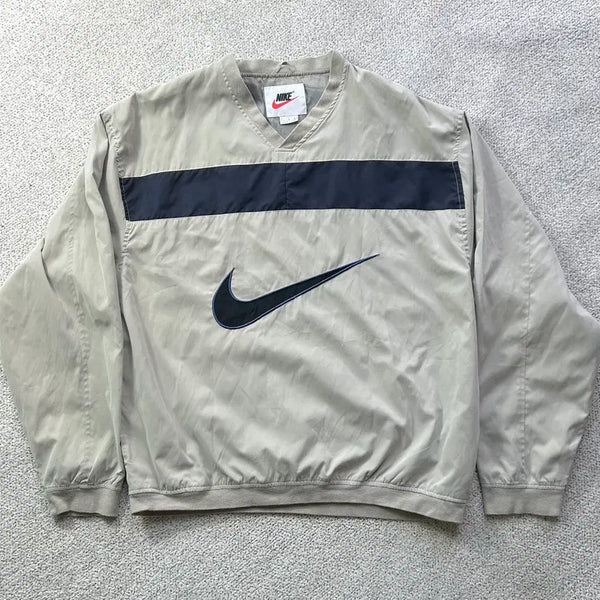 [BUNJANG] Nike 90s Vintage Big Swoosh Anorak Windbreaker Jacket Beige L / 90s 나이키 올드스쿨 빅스우시 아노락 바람막이 점퍼 베이지 L 100