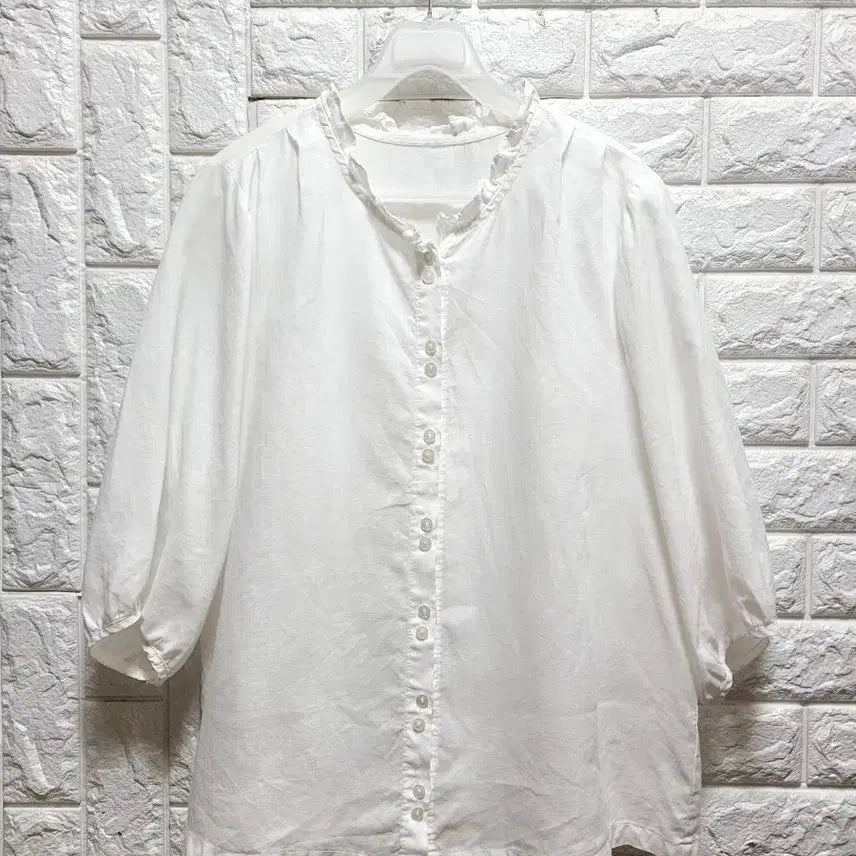 [BUNJANG] 100% Linen Frill Blouse - White / 프릴 린넨100  블라우스 화이트