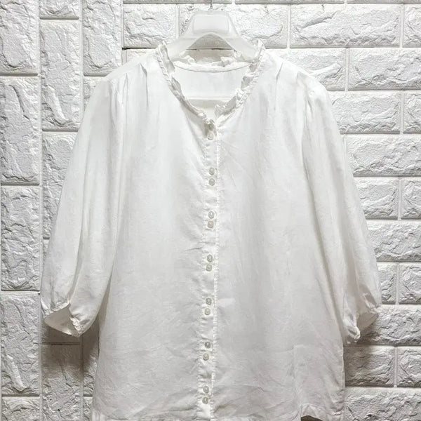 [BUNJANG] 100% Linen Frill Blouse - White / 프릴 린넨100  블라우스 화이트