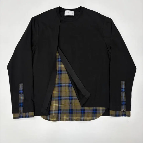 [BUNJANG] Solid Homme Woo Young Mi Check Layered Long Sleeve T-Shirt / SOLID HOMME 솔리드 옴므 우영미 체크 레이어드 롱슬리브 티셔츠