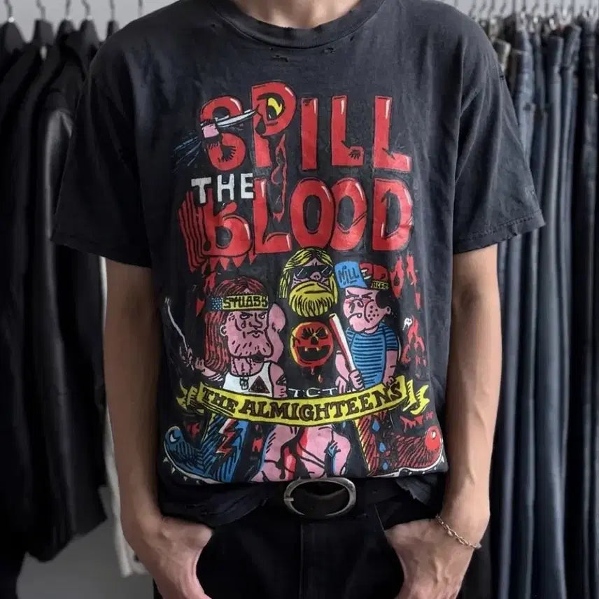 [BUNJANG] Old Stussy 'Spill The Blood' Sun-Faded Distressed T-Shirt / 올드 스투시 'Spill The Blood' 선페이딩 그런지 티셔츠