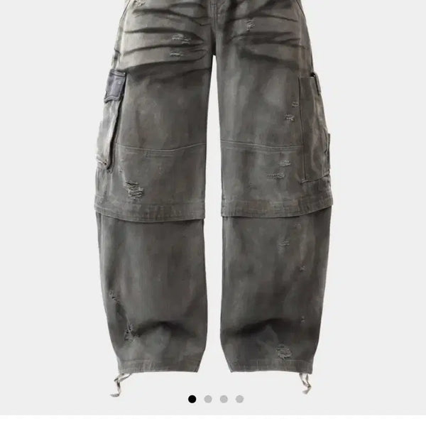 [BUNJANG] BADBLOOD Distressed Convertible Cargo Pants Charcoal / 배드블러드 디스트레스드 컨버터블 카고 팬츠 챠콜