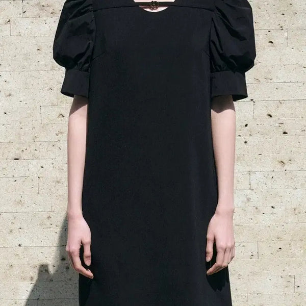 [BUNJANG] LUCKY CHOUETTE Black Puff Sleeve Midi Dress / 럭키슈에뜨 블랙 원피스