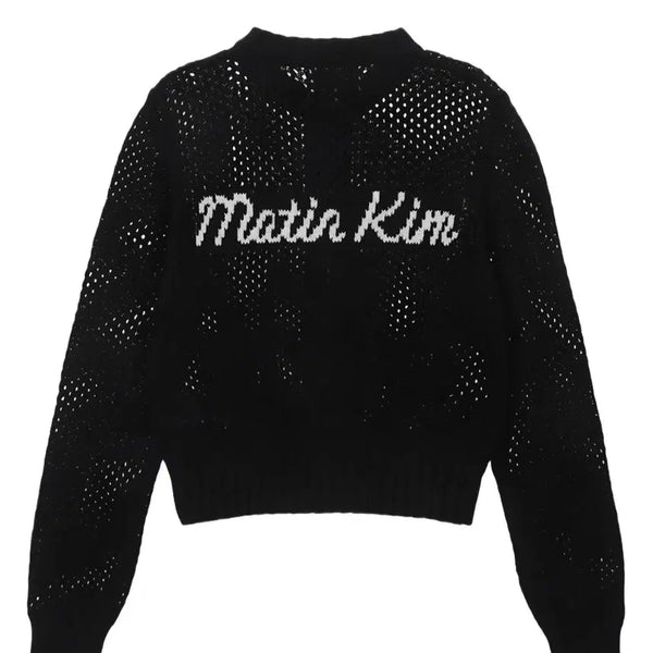 [BUNJANG] Matinkim Logo Jacquard Knit Zip-Up Black / (새상품) 마뗑킴 백 로고 자카드 니트 집업 블랙