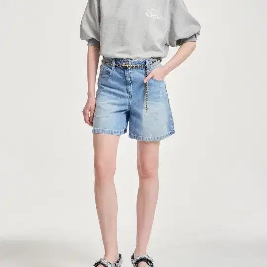 [BUNJANG] Obzee Linen Blend Denim Shorts Women's Size 24 / 오브제 린넨 블렌드 데님 여성