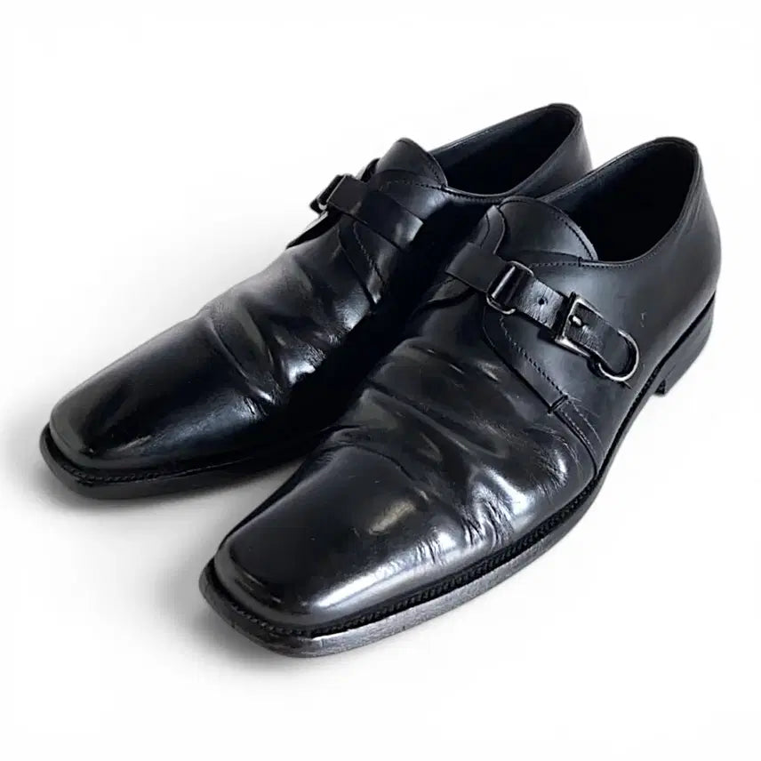 [BUNJANG] Prada Square Toe Monk Strap Shoes Black Leather Made in Italy / 프라다 스퀘어토 몽크 슈즈