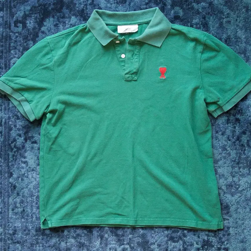 [BUNJANG] AMI Heart Logo Green Short Sleeve Polo Shirt L / 아미 하트 로고 그린 반팔 카라티 L