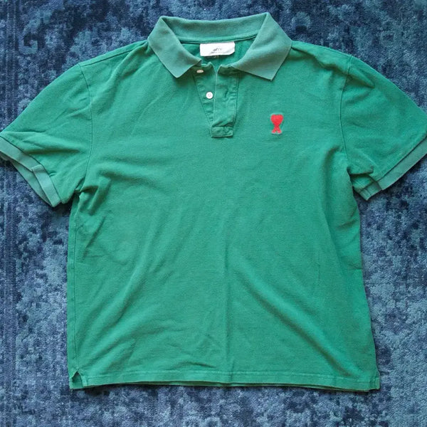 [BUNJANG] AMI Heart Logo Green Short Sleeve Polo Shirt L / 아미 하트 로고 그린 반팔 카라티 L