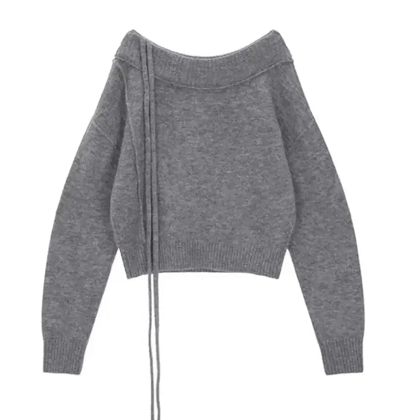 [BUNJANG] Matinkim Off-the-Shoulder String Knit Gray / 마뗑킴 오프숄더 스트링 니트 그레이