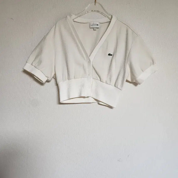 [BUNJANG] Lacoste Cropped Cardigan with Embroidered Logo / 라코스테 크롭 가디건55자수로고