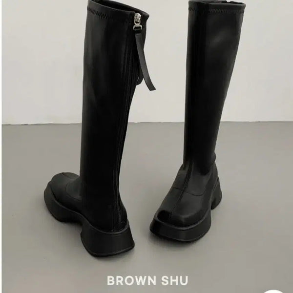 [BUNJANG] Cannin Platform Square-Toe Ankle Boots / 캐닌 통굽 스퀘어토 앵클 롱부츠
