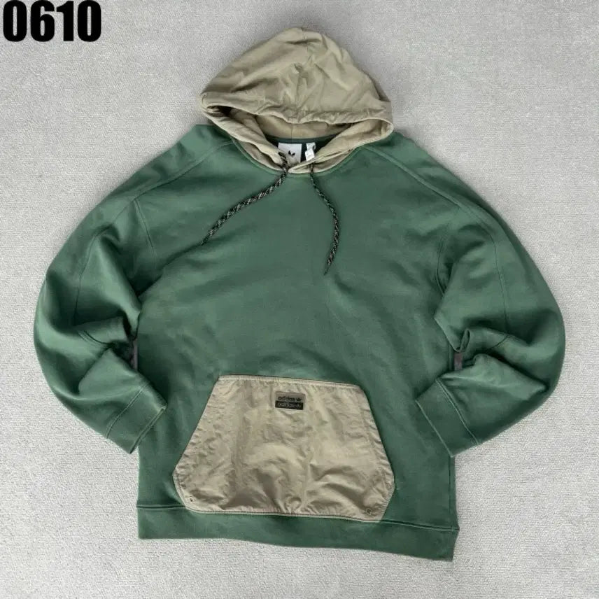 [BUNJANG] Adidas Colorblock Pocket Hoodie Green Khaki L / 아디다스 후드티 그린 카키 배색 포켓 L