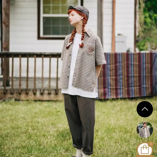 [BUNJANG] WV Project & Life Checkered Short Sleeve Shirt Unisex / 더블유브이프로젝트  앤라이프 체크 반팔셔츠  남녀공용 옷 상의