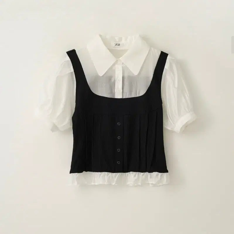 [BUNJANG] Dirtyse Pintuck Bustier Short Sleeve Blouse (M) / 더티스 핀턱 뷔스티에 반팔 블라우스
