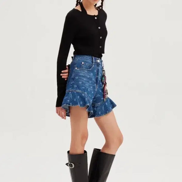 [BUNJANG] Lucky Chouette Frill Denim Pants / 럭키슈에뜨 프릴 데님팬츠