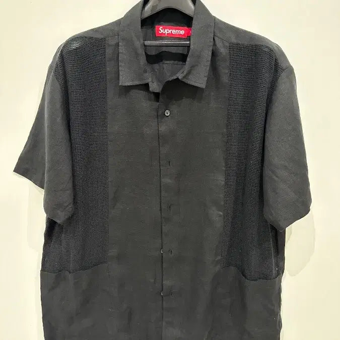 [BUNJANG] Supreme Mesh Panel Linen Short Sleeve Button-Up Shirt / [L] 슈프림 메쉬 패널 린넨 반팔 버튼업 셔츠