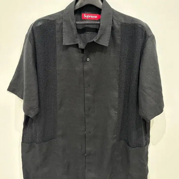 [BUNJANG] Supreme Mesh Panel Linen Short Sleeve Button-Up Shirt / [L] 슈프림 메쉬 패널 린넨 반팔 버튼업 셔츠
