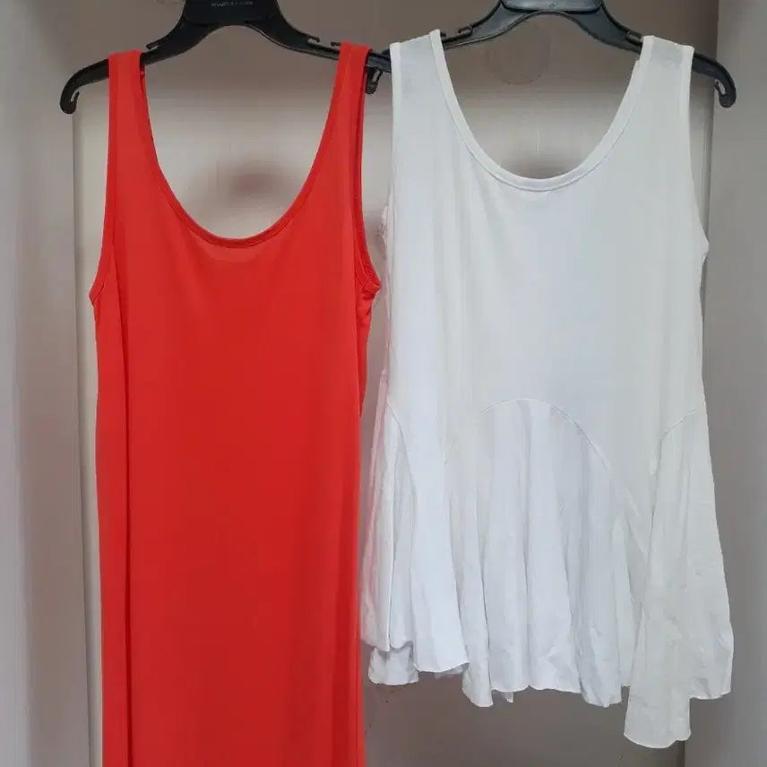 [BUNJANG] Orange and White Sleeveless Dress & Top Set / 나시 오렌지 / 화이트