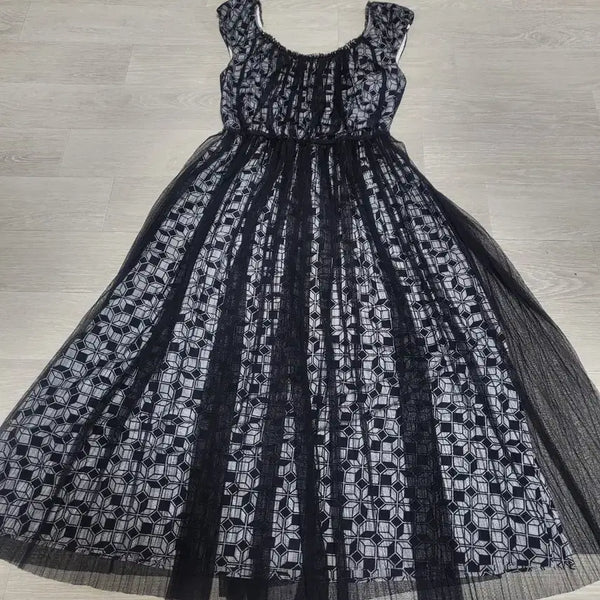[BUNJANG] Ozsecon Black Patterned Tulle Dress / 오즈세컨블랙 패턴 튤 원피스