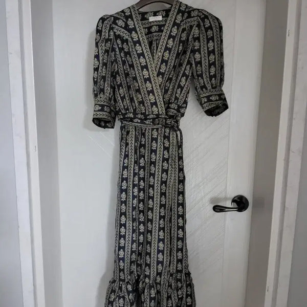 [BUNJANG] Sandro Pattern Wrap Silk Dress / 산드로 패턴 랩실크원피스