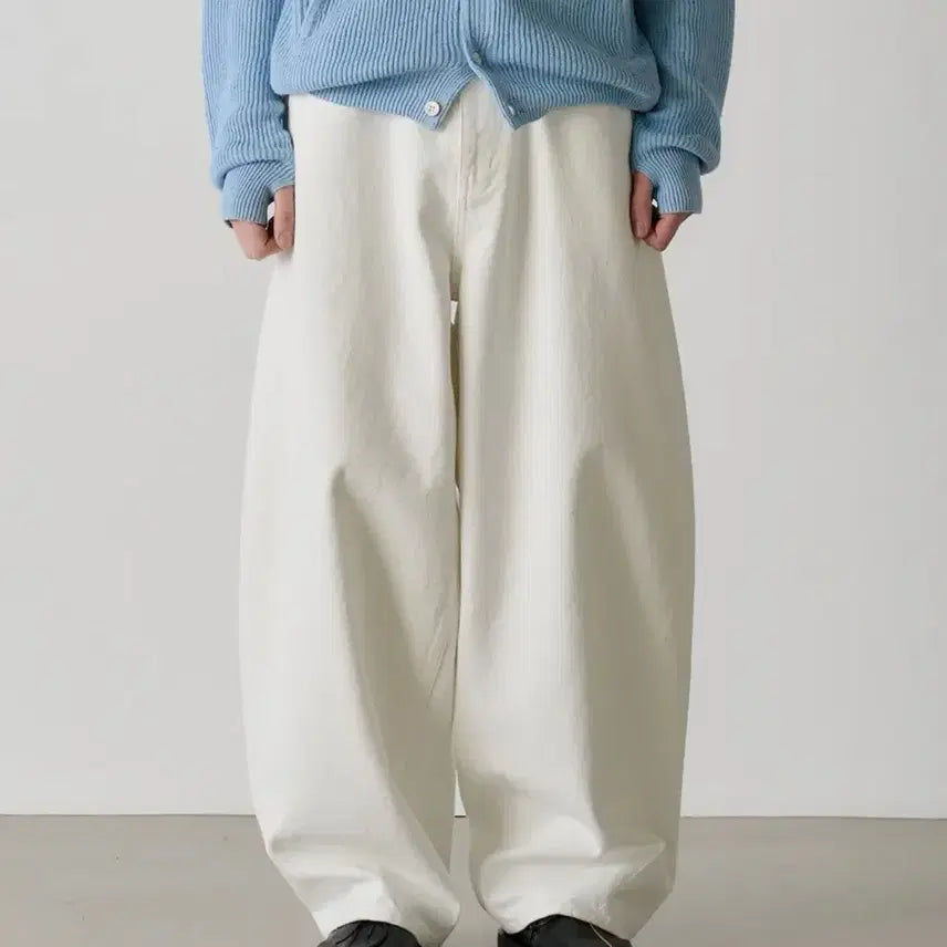 [BUNJANG] Known Wide Curved Denim Pants White / 노운 와이드 커브드 데님 팬츠 화이트