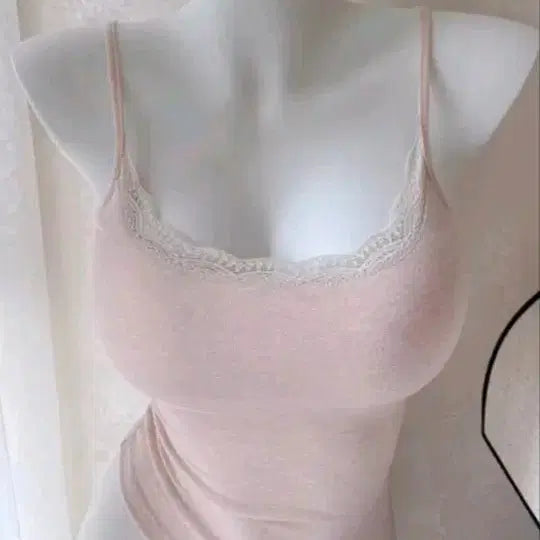 [BUNJANG] Lace Camisole with Built-in Bra Cups Set (2 Pieces) / 레이스 나시 브라캡 새제품 2장일괄정리 핑크아이보리세트