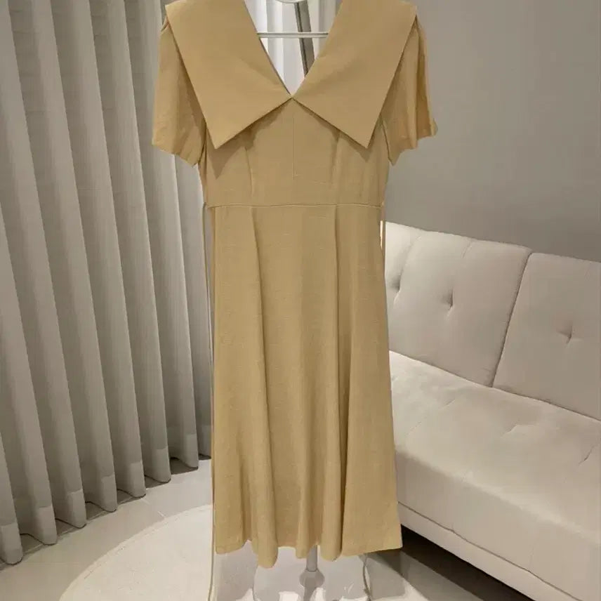 [BUNJANG] Big Collar Short Sleeve Long Dress (Yellow) / 빅카라 반팔 롱원피스(옐로우)