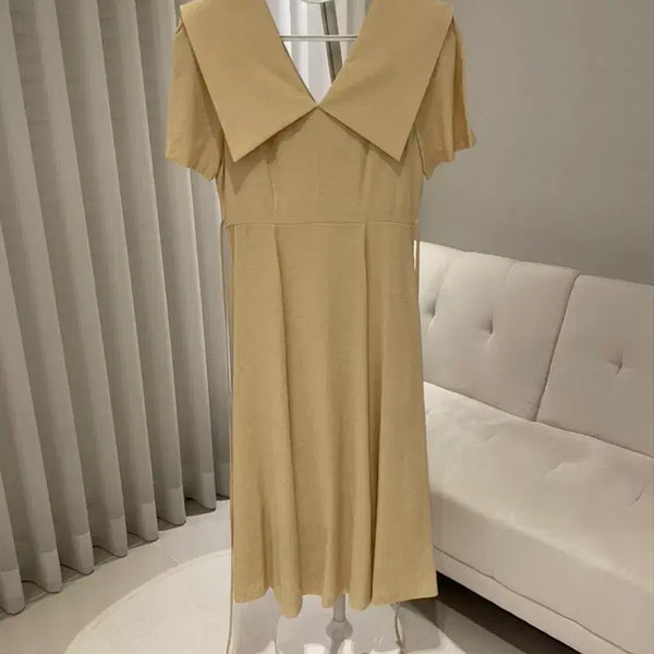 [BUNJANG] Big Collar Short Sleeve Long Dress (Yellow) / 빅카라 반팔 롱원피스(옐로우)