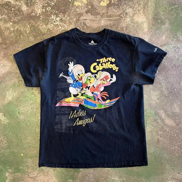 [BUNJANG] Disney Parks The Three Caballeros Graphic T-Shirt / 10's [L] 빈티지 디즈니 반팔티 페이딩 티셔츠