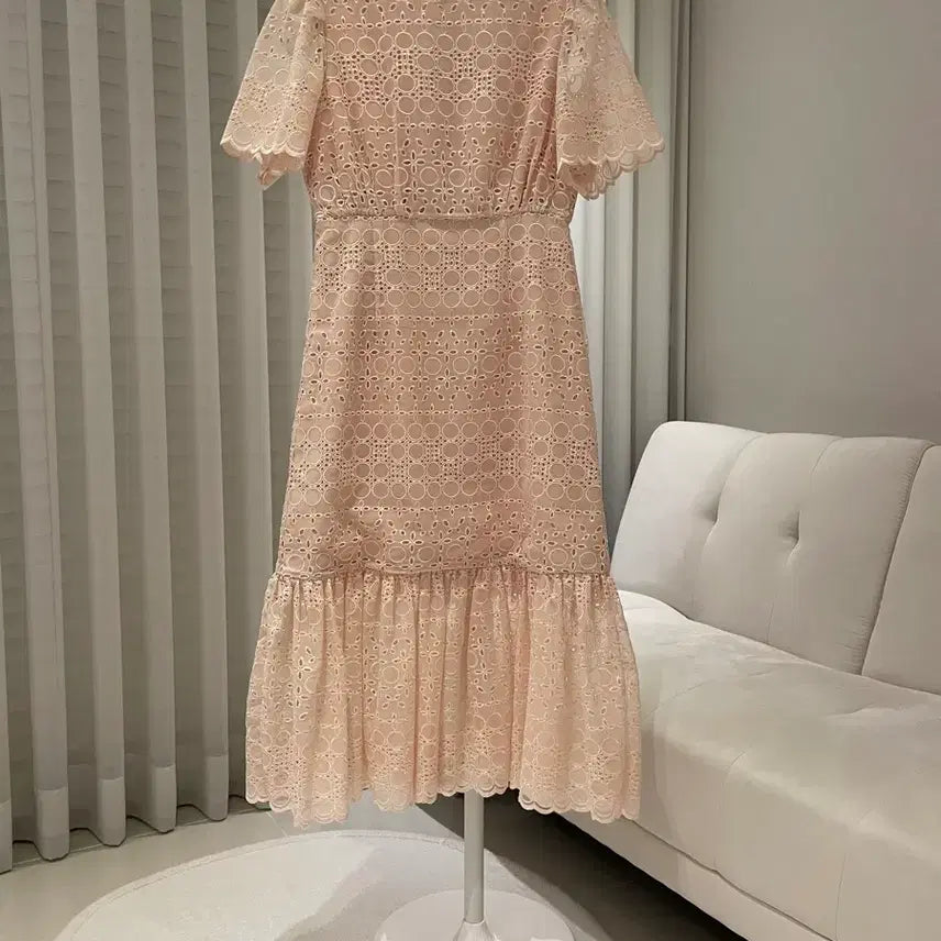 [BUNJANG] Punching Short Sleeve Long Dress (Light Pink) / 펀칭 반팔 롱원피스(연핑크)