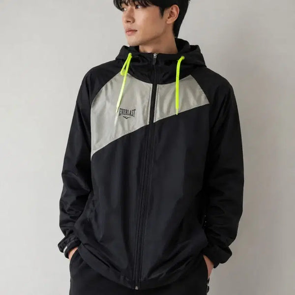 [BUNJANG] Everlast Waterproof Windbreaker Black & Silver Beige / 110~115/에버라스트 방수 바람막이 블랙&은빛베이지