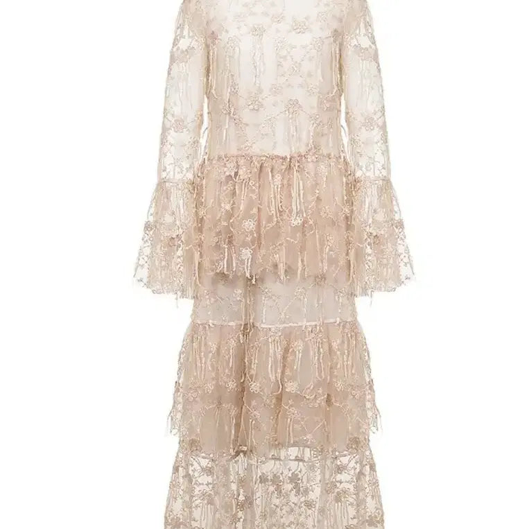 [BUNJANG] Siholyn Lace Fringe Long Dress / 씨호린 레이스프린지원피스