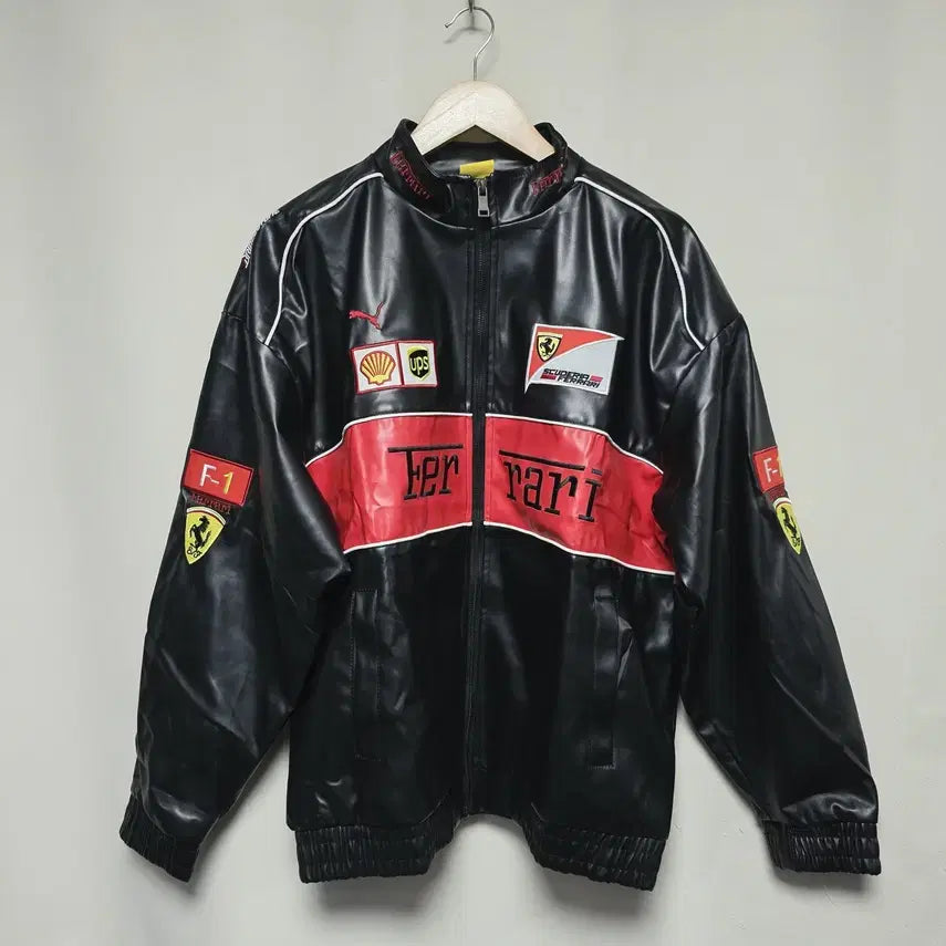 [BUNJANG] Ferrari Men's Leather Embroidered Racing Jacket XL / [(새상품) F-1] 남성 페라리 레더 자수 레이싱 자켓 XL