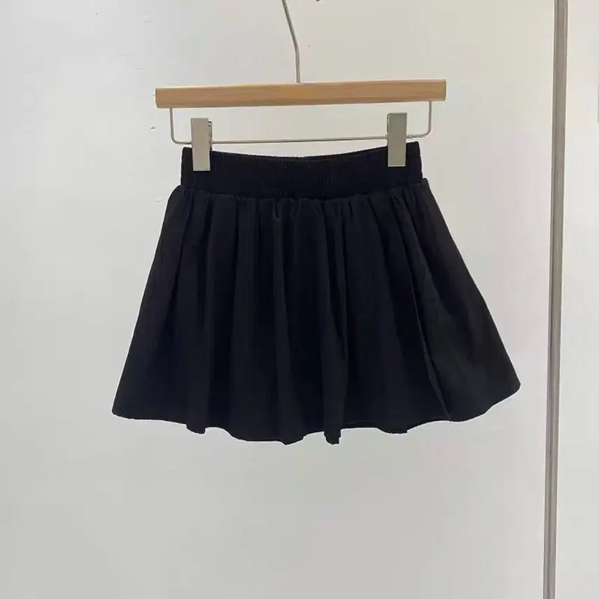 [BUNJANG] Summer Pleated Flare Mini Skirt / 여름 플리츠 플레어 미니 스커트 밴딩 치마바지 블랙