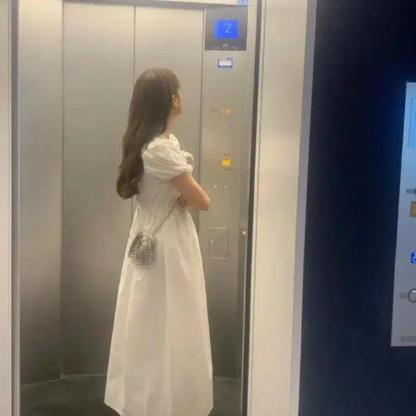 [BUNJANG] Liter Puff Sleeve Long Dress - White / 도매택 리터liter 뮤원피스-퍼프 롱원피스화이트 타낫르플레인레예온트리즈