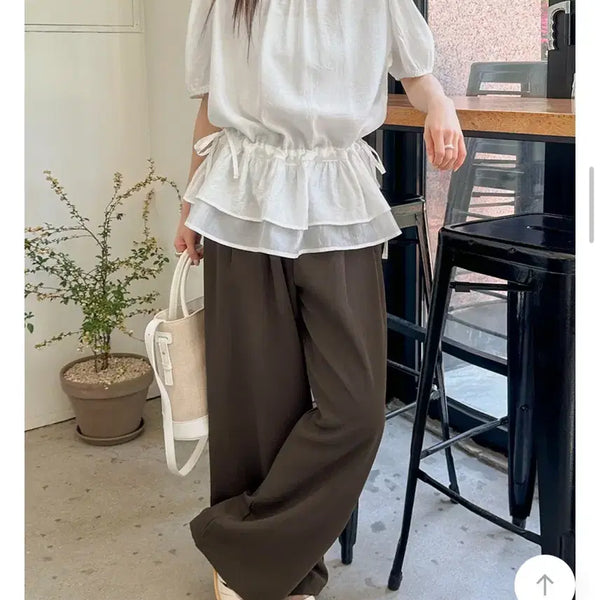 [BUNJANG] J Style Ivlet Lerop Layered String Shirring Blouse - Ivory, Size 2 / (새상품) 제이스타일 이블렛 레로프 레이어트 스트링 셔링 블라우스
