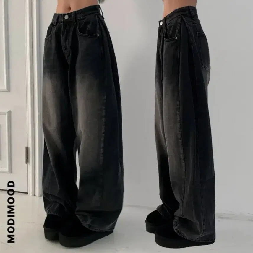 [BUNJANG] Wide Washing Denim Pants - Black Blue, Size S / 와이드 워싱 데님 팬츠 흑청 s