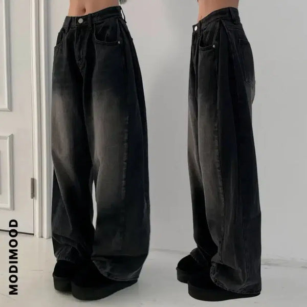[BUNJANG] Wide Washing Denim Pants - Black Blue, Size S / 와이드 워싱 데님 팬츠 흑청 s