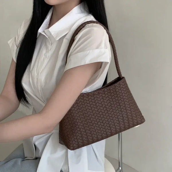 [BUNJANG] Knit Handle Dot Bag Pouch Glasses Holder Set - Brown / 새상품) 짜임 핸들 도트백 파우치 안경 홀더 가방 브라운
