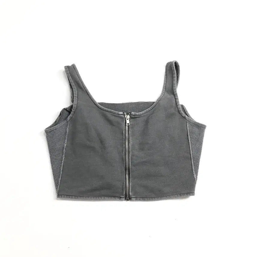 [BUNJANG] Japanese Vintage Zip-Up Cropped Tank Top / 일본빈티지 집업 크롭 나시