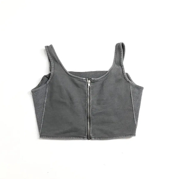 [BUNJANG] Japanese Vintage Zip-Up Cropped Tank Top / 일본빈티지 집업 크롭 나시