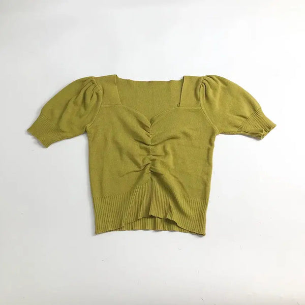 [BUNJANG] Ribbed Puff Sleeve Shirring Blouse / 골지 퍼프 소매 셔링