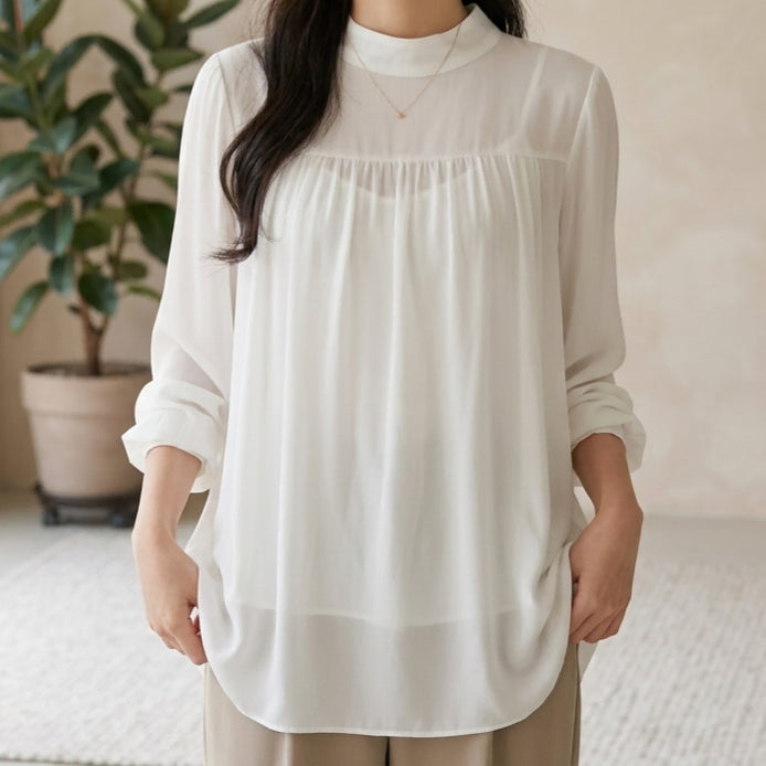 [BUNJANG] See By Chloé High Neck Pintuck Chiffon Blouse with Camisole Set / 씨바이끌로에 하이넥 핀턱 시폰 블라우스 (캐미솔 세트) ~F