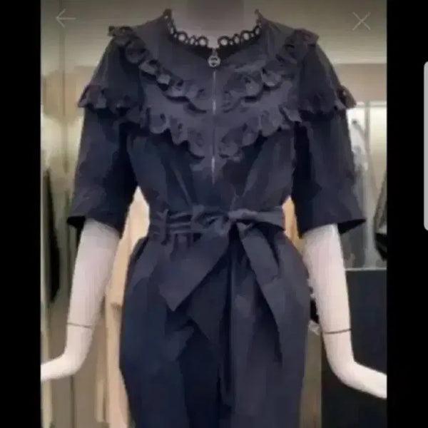 [BUNJANG] O'2nd Black Lace Short-Sleeve Sailor Collar Jumpsuit / O'2nd 오즈세컨 정품 블랙 레이스 반팔퍼프소매 세일러카라 점프수트
